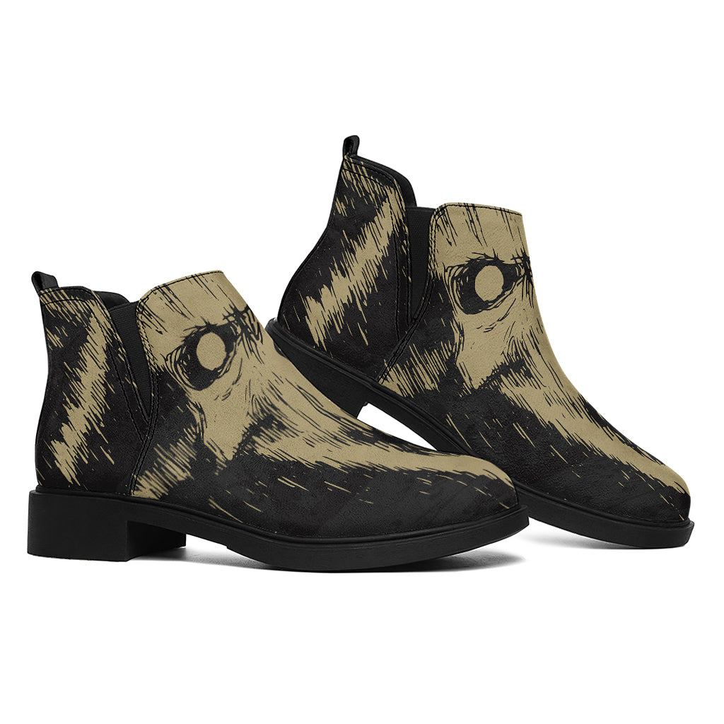 Satanic Pentagram Skull Print Flat Ankle Boots