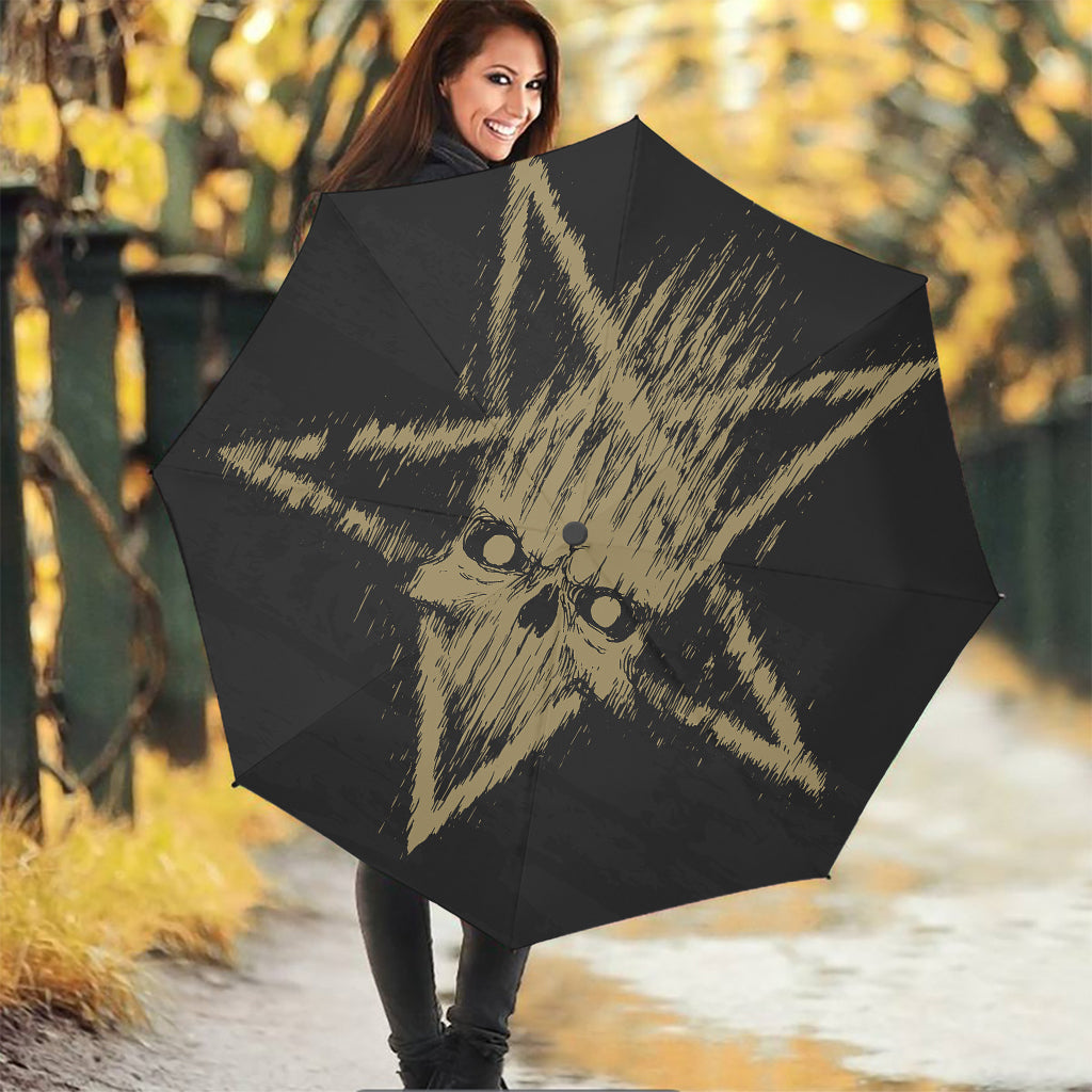 Satanic Pentagram Skull Print Foldable Umbrella