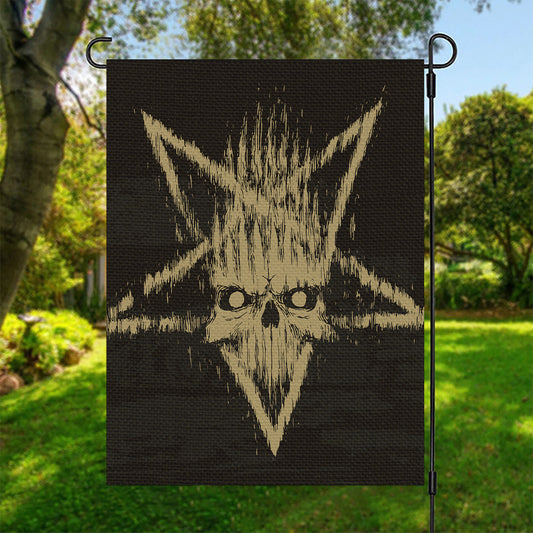Satanic Pentagram Skull Print Garden Flag