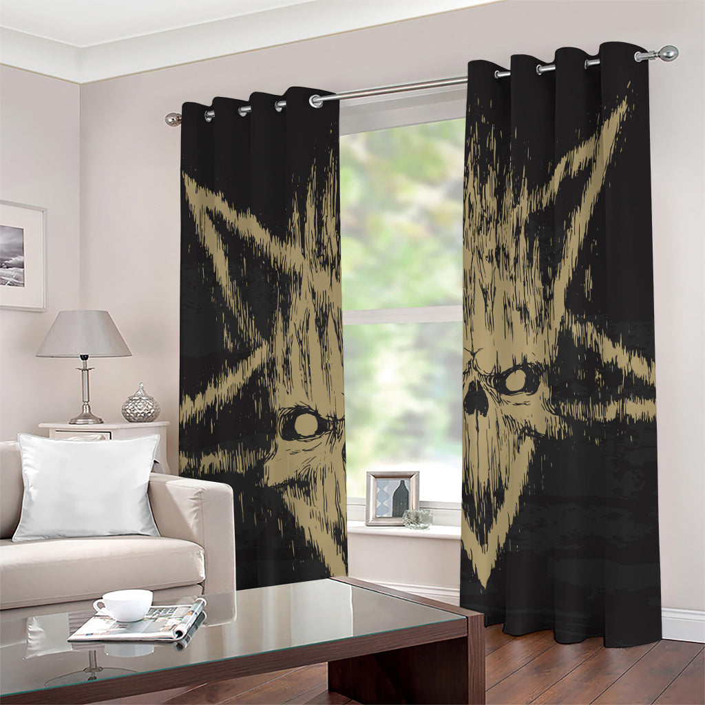 Satanic Pentagram Skull Print Grommet Curtains