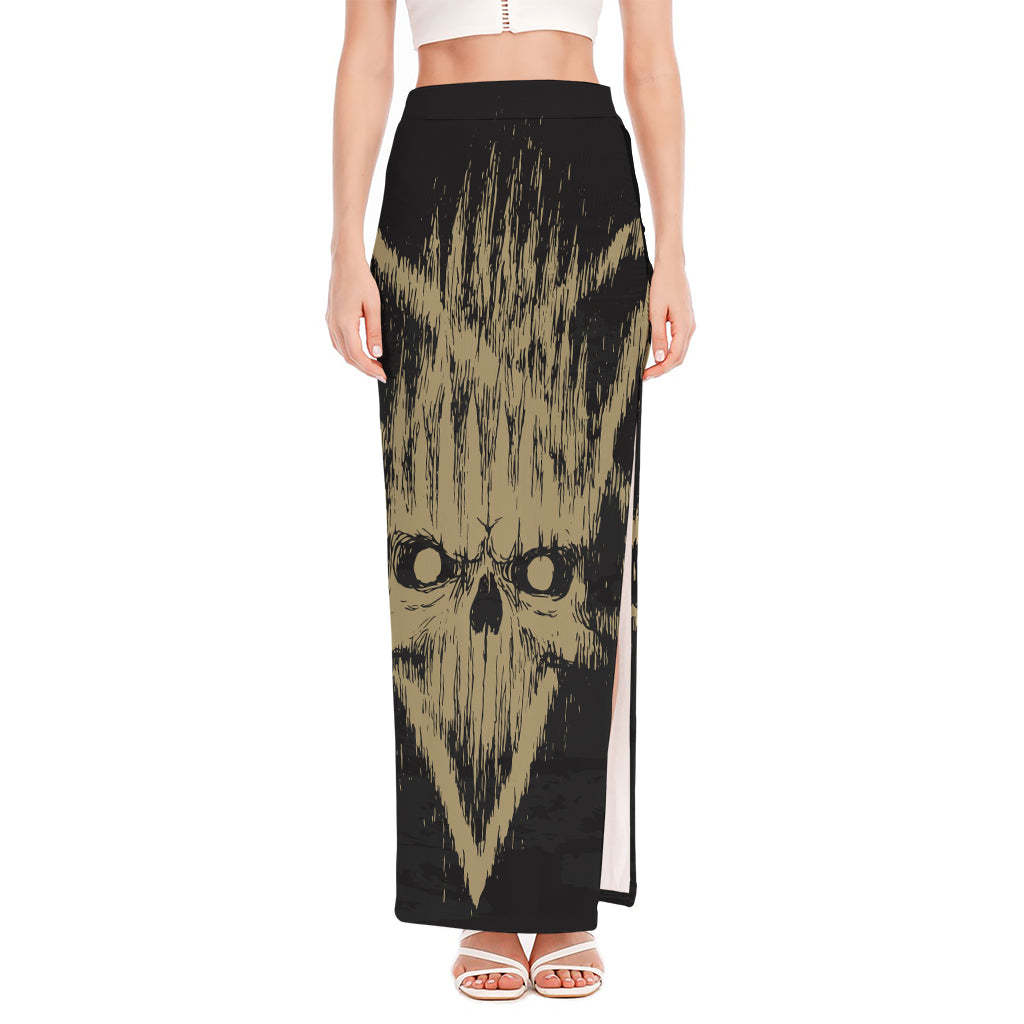 Satanic Pentagram Skull Print High Slit Maxi Skirt