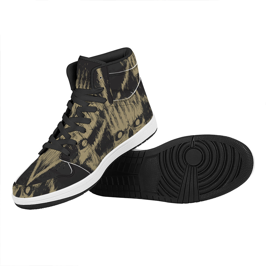 Satanic Pentagram Skull Print High Top Leather Sneakers