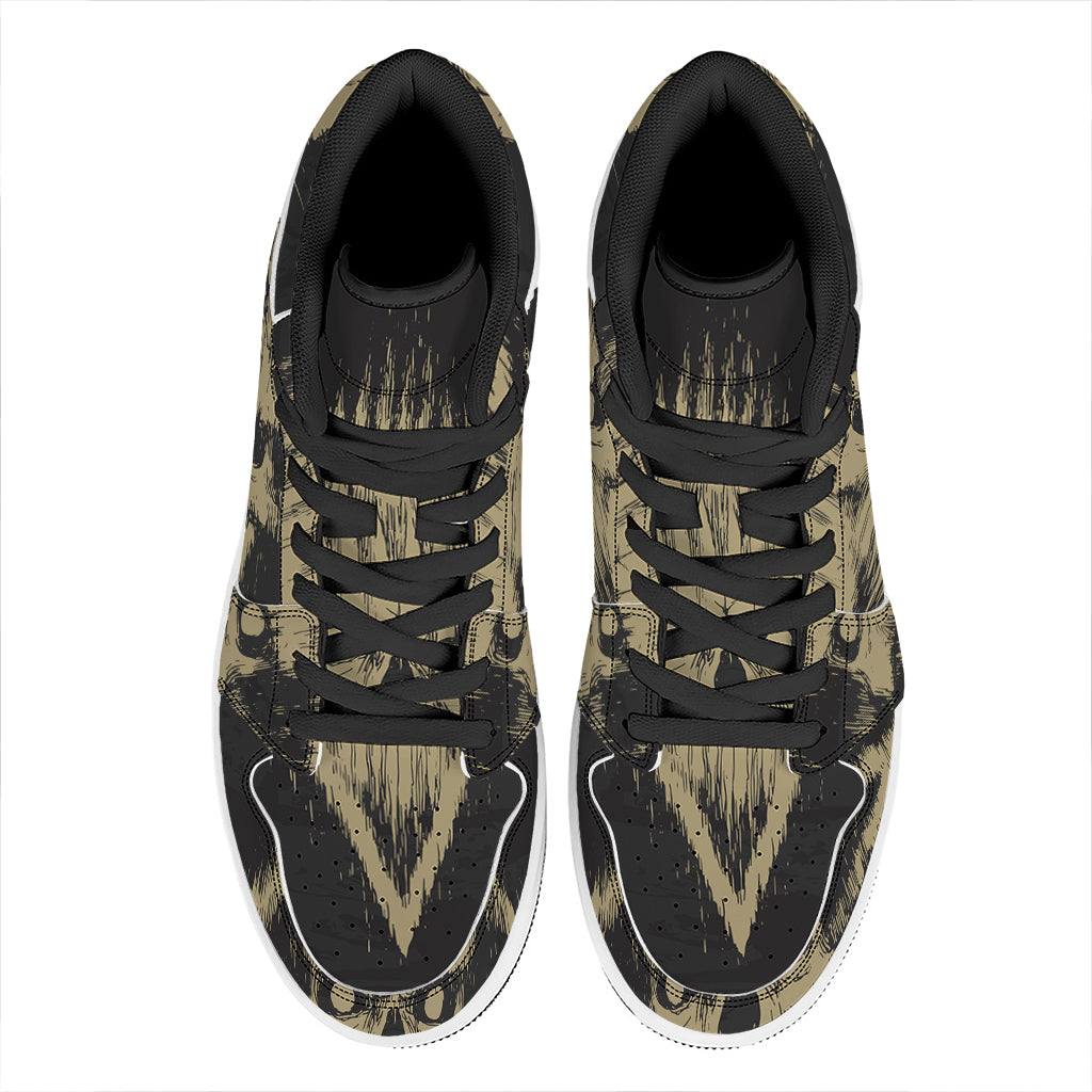 Satanic Pentagram Skull Print High Top Leather Sneakers
