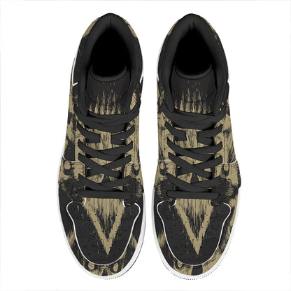 Satanic Pentagram Skull Print High Top Leather Sneakers