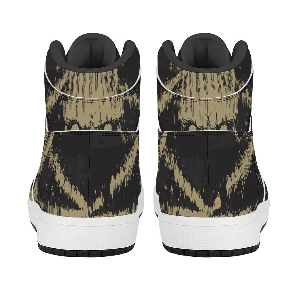 Satanic Pentagram Skull Print High Top Leather Sneakers