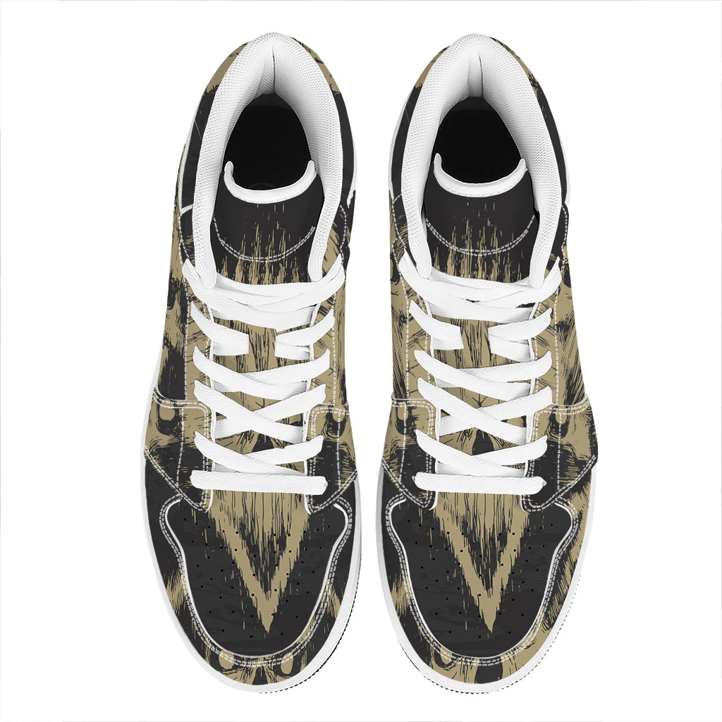 Satanic Pentagram Skull Print High Top Leather Sneakers