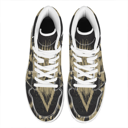 Satanic Pentagram Skull Print High Top Leather Sneakers