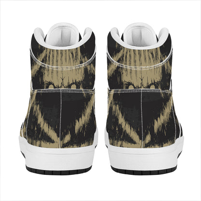 Satanic Pentagram Skull Print High Top Leather Sneakers