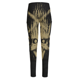 Satanic Pentagram Skull Print High-Waisted Pocket Leggings