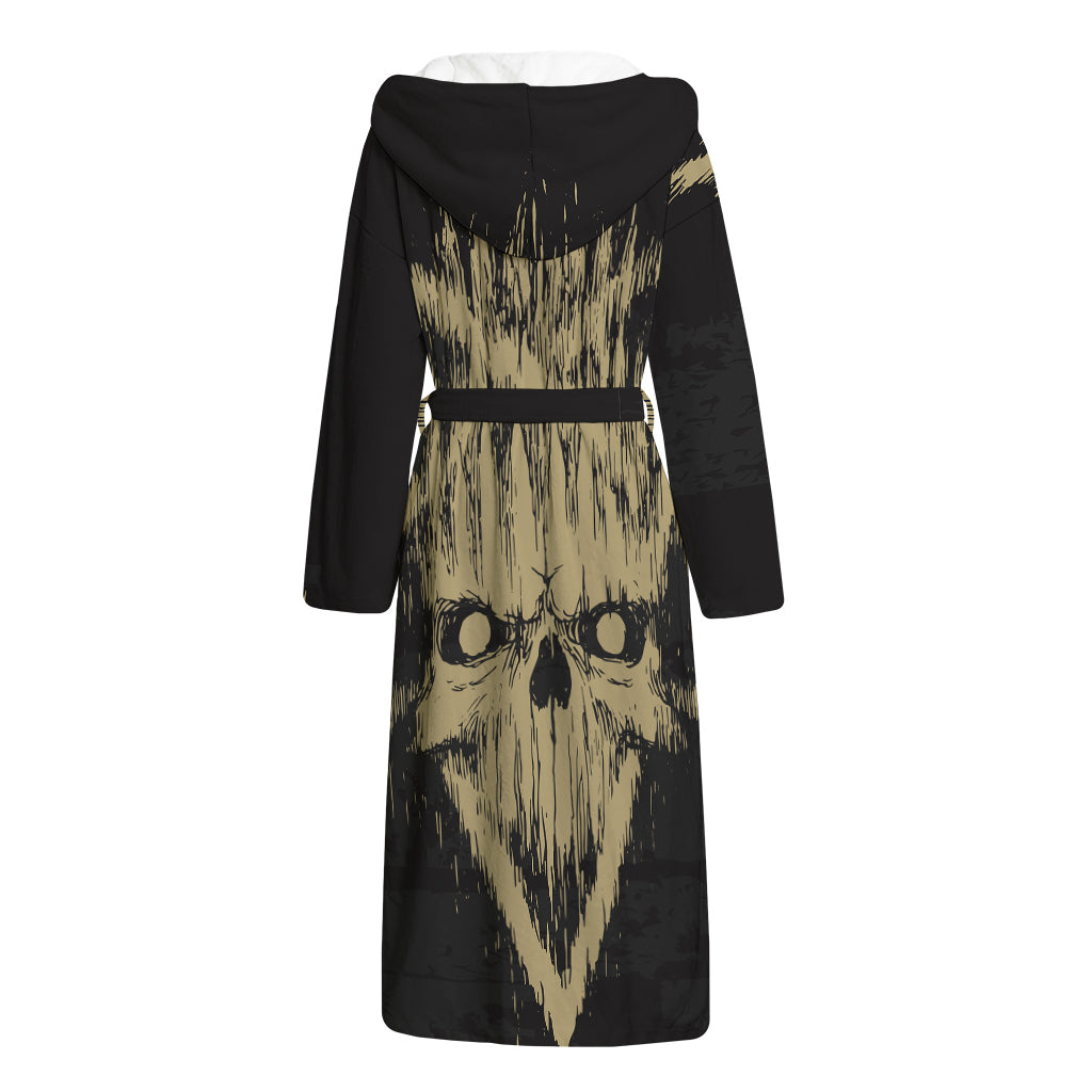 Satanic Pentagram Skull Print Hooded Bathrobe