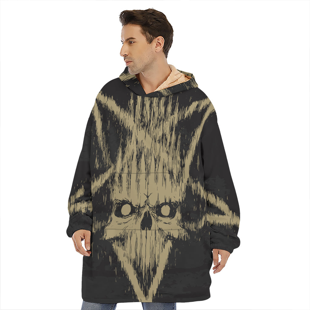 Satanic Pentagram Skull Print Hoodie Blanket