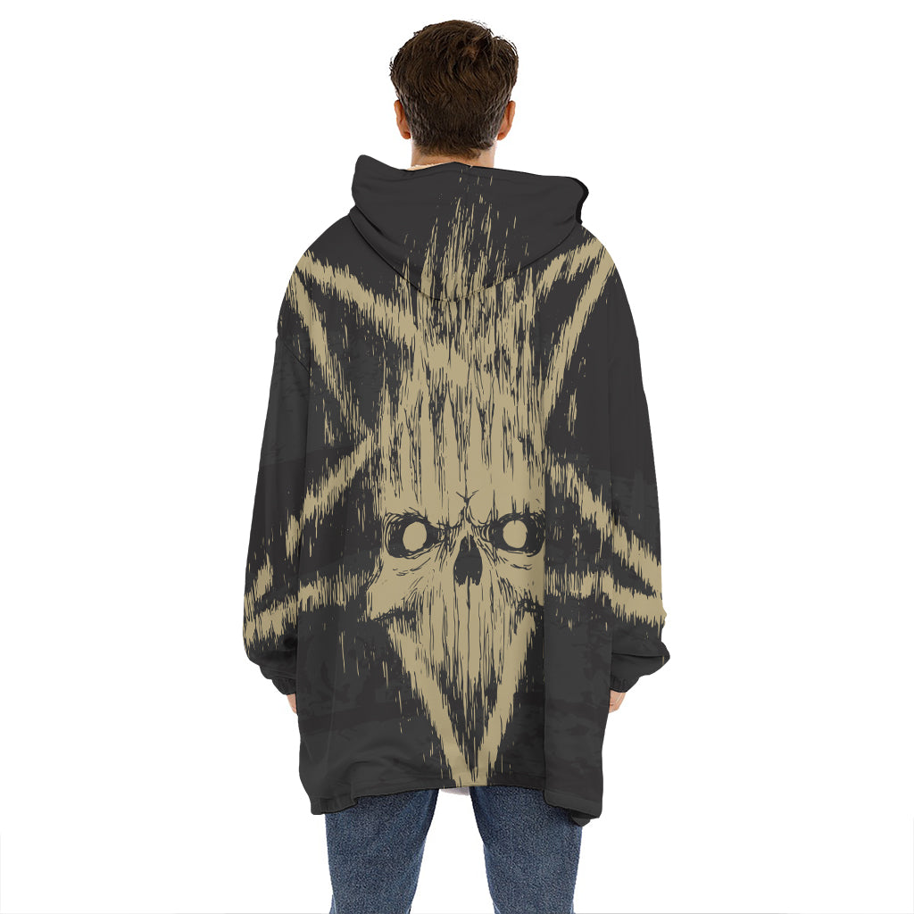 Satanic Pentagram Skull Print Hoodie Blanket