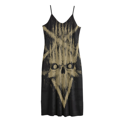 Satanic Pentagram Skull Print Jersey Midi Cami Dress