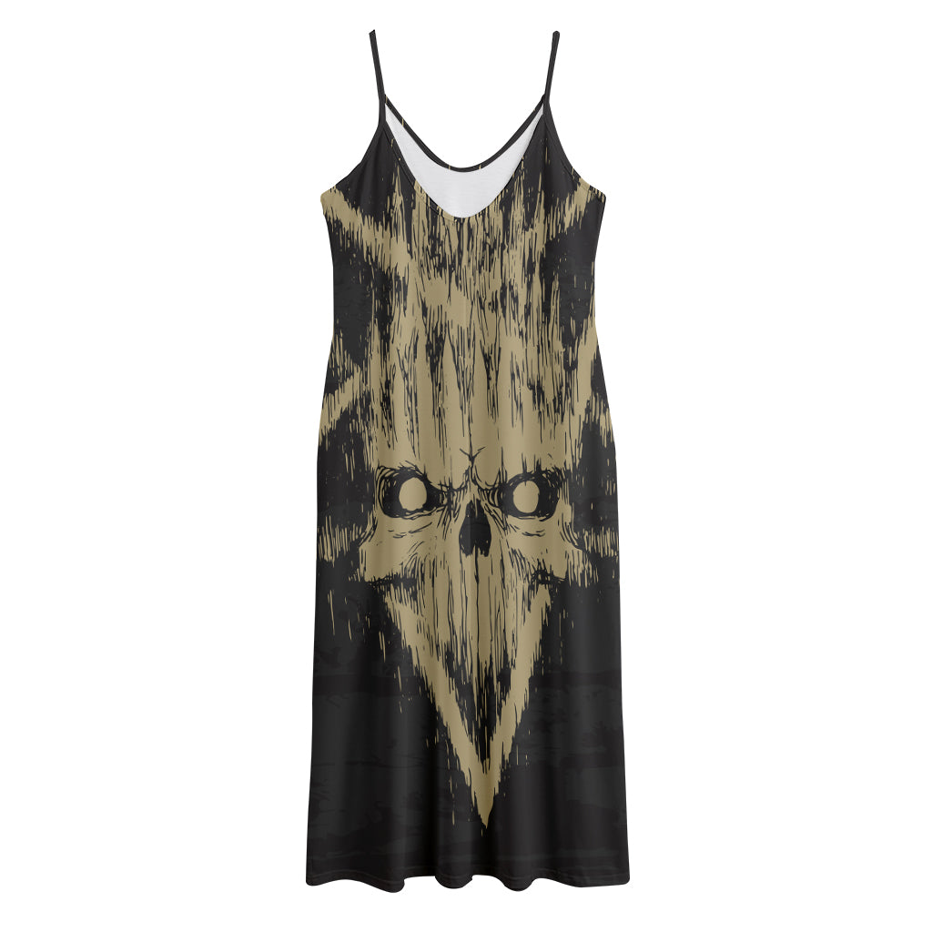 Satanic Pentagram Skull Print Jersey Midi Cami Dress