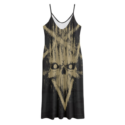 Satanic Pentagram Skull Print Jersey Midi Cami Dress
