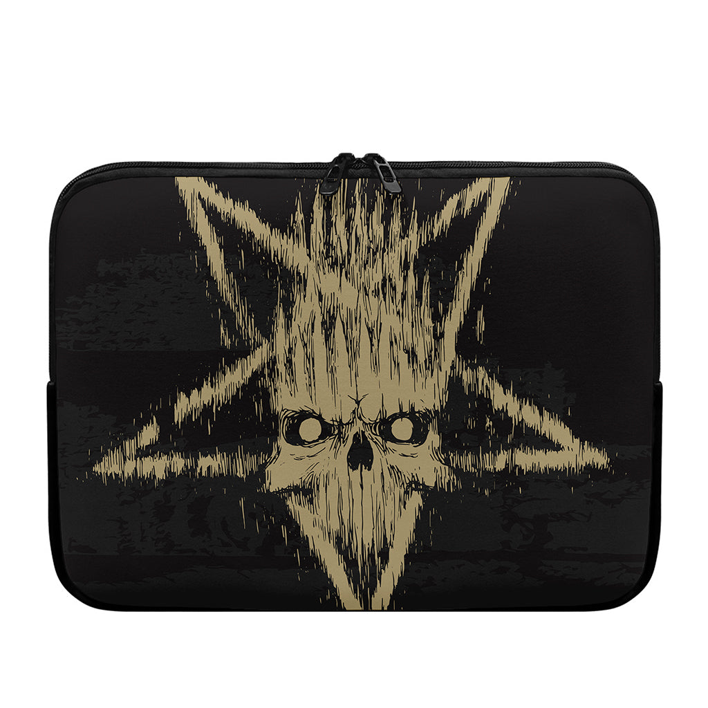 Satanic Pentagram Skull Print Laptop Sleeve