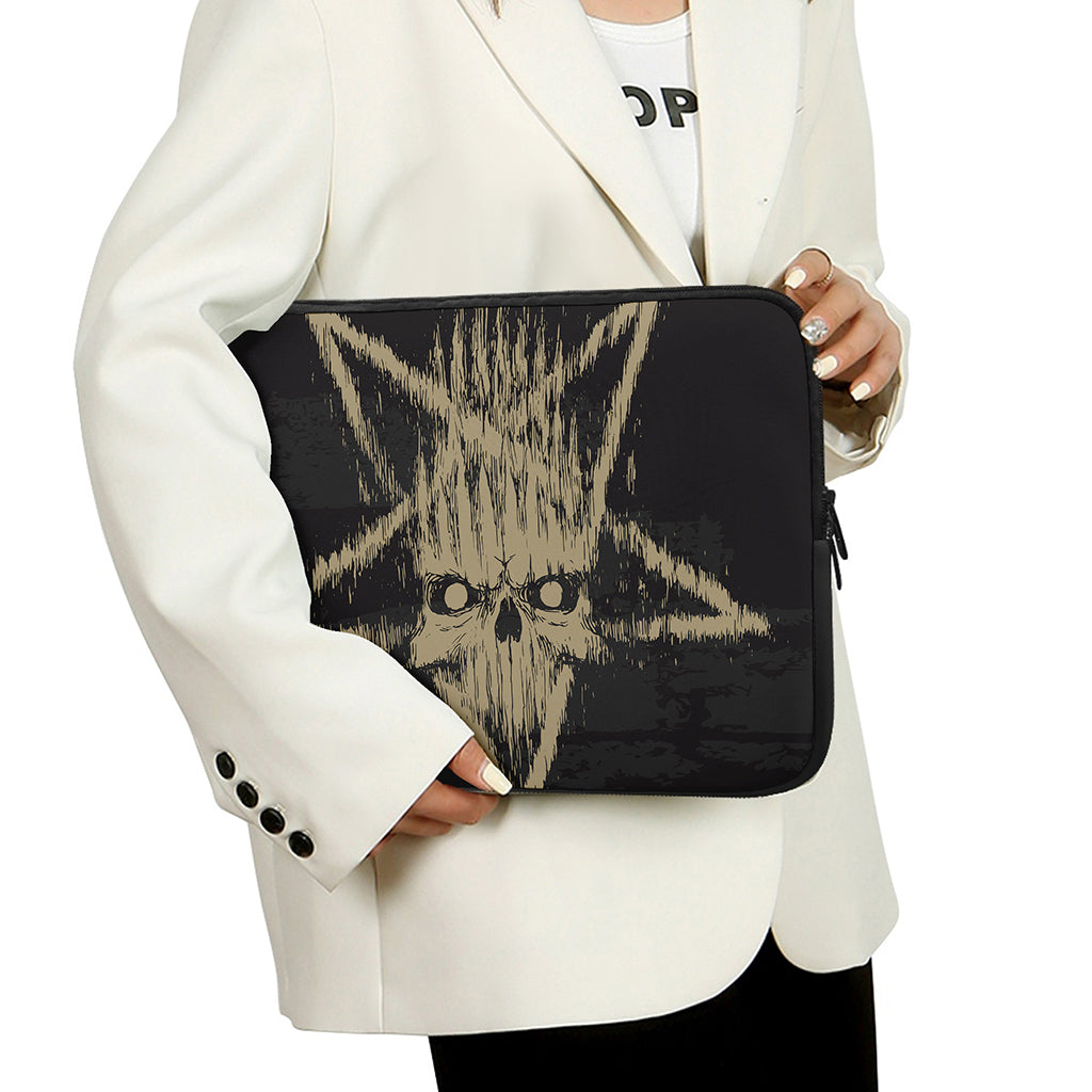 Satanic Pentagram Skull Print Laptop Sleeve