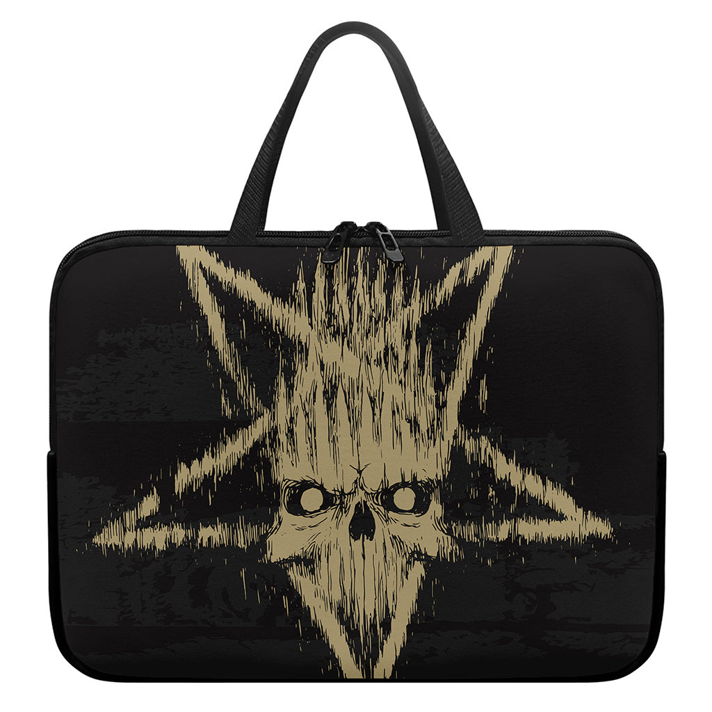 Satanic Pentagram Skull Print Laptop Sleeve With Handle