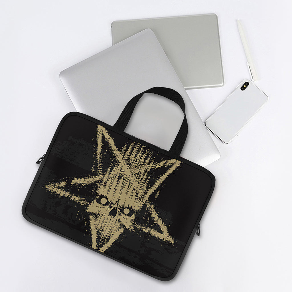 Satanic Pentagram Skull Print Laptop Sleeve With Handle