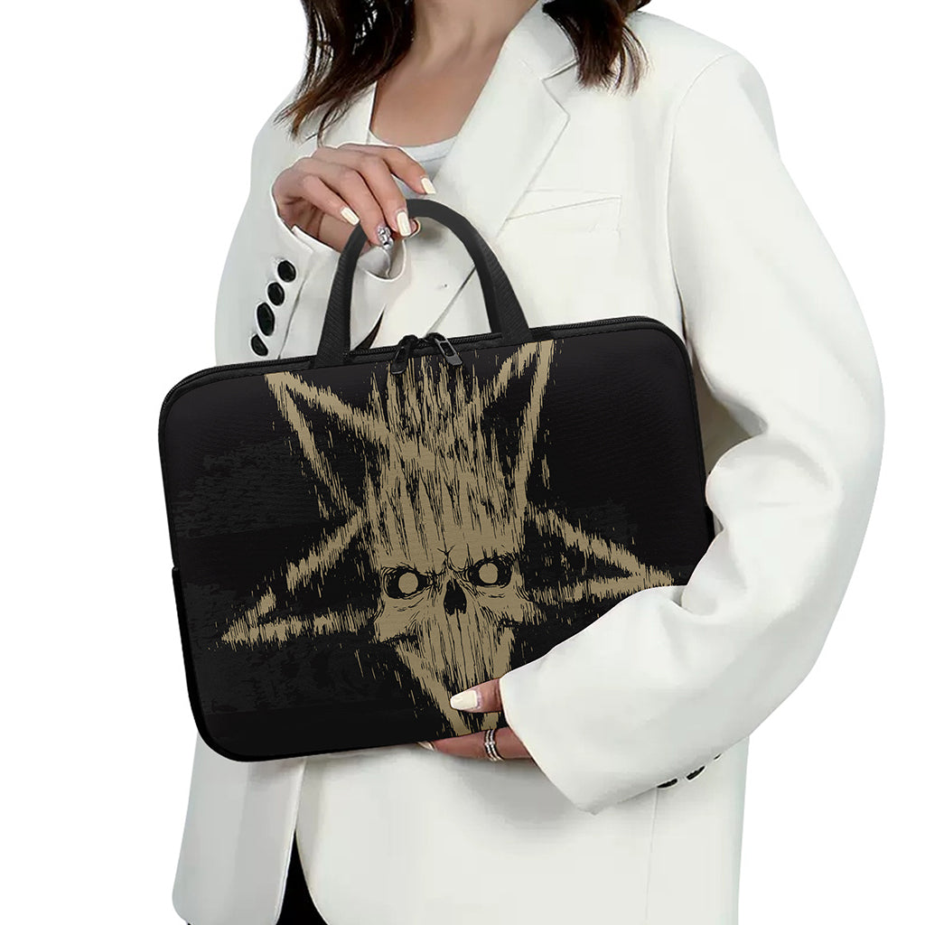 Satanic Pentagram Skull Print Laptop Sleeve With Handle