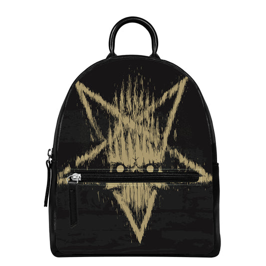 Satanic Pentagram Skull Print Leather Backpack