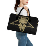 Satanic Pentagram Skull Print Leather Duffle Bag