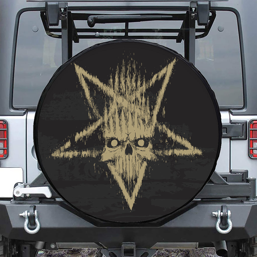 Satanic Pentagram Skull Print Leather Spare Tire Cover