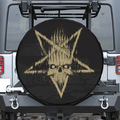 Satanic Pentagram Skull Print Leather Spare Tire Cover