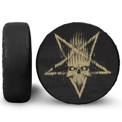 Satanic Pentagram Skull Print Leather Spare Tire Cover