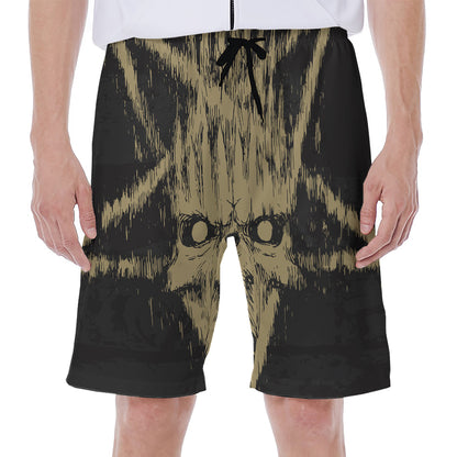 Satanic Pentagram Skull Print Men's Beach Shorts