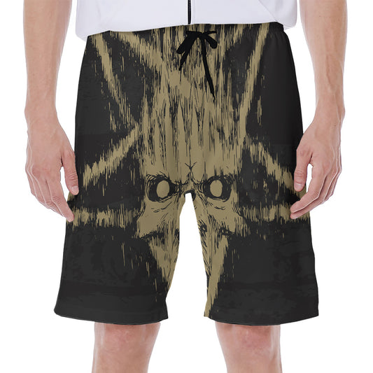 Satanic Pentagram Skull Print Men's Beach Shorts