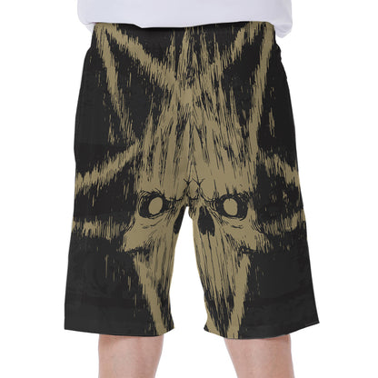 Satanic Pentagram Skull Print Men's Beach Shorts