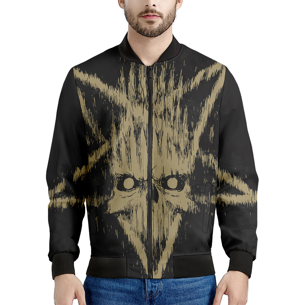 Satanic Pentagram Skull Print Men's Bomber Jacket