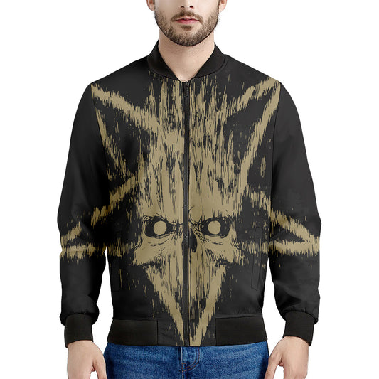 Satanic Pentagram Skull Print Men's Bomber Jacket