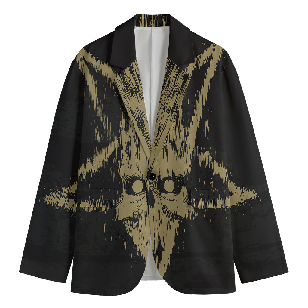 Satanic Pentagram Skull Print Men's Cotton Blazer