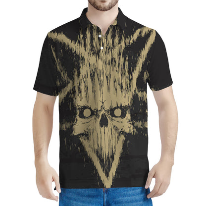 Satanic Pentagram Skull Print Men's Polo Shirt