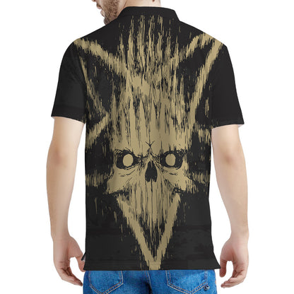Satanic Pentagram Skull Print Men's Polo Shirt