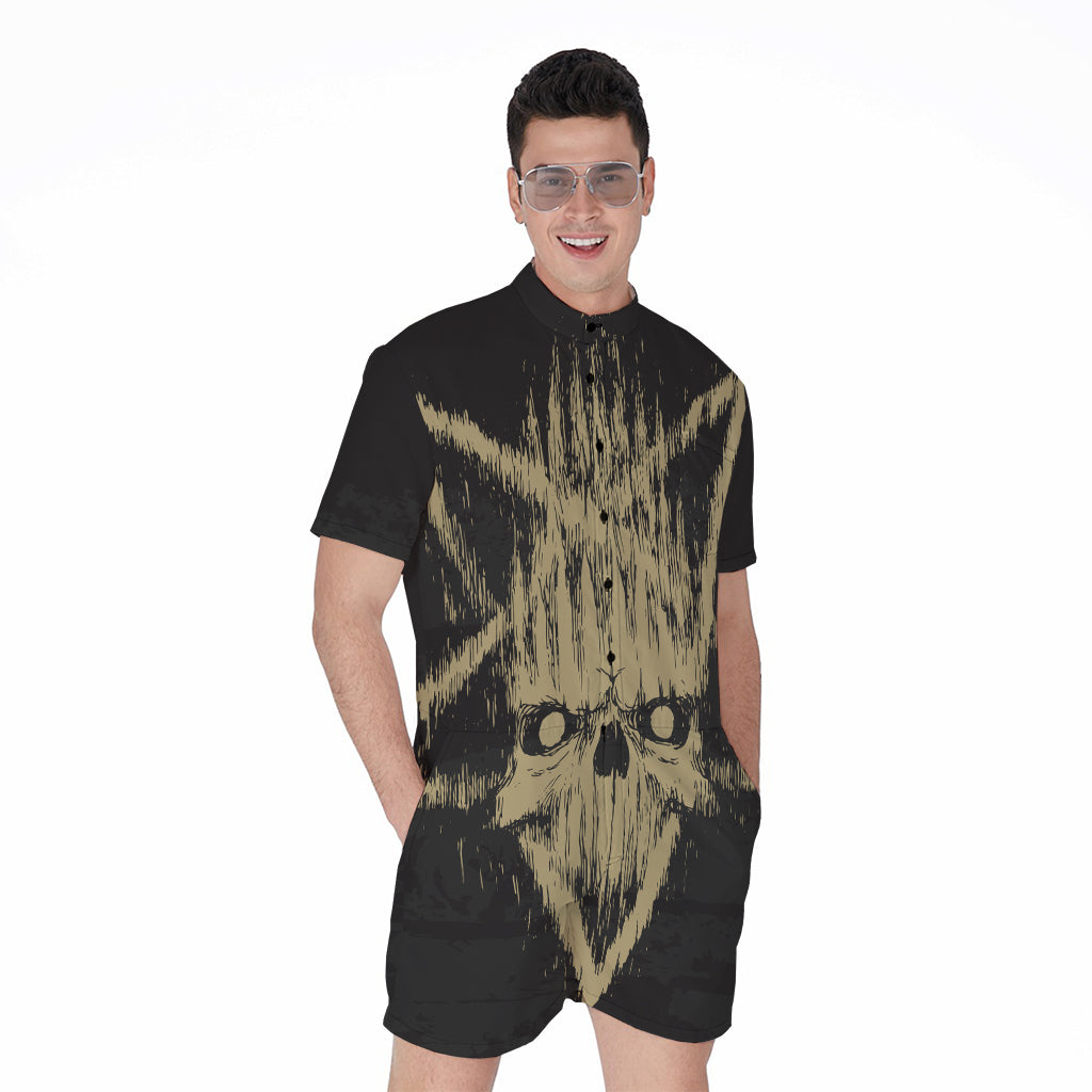 Satanic Pentagram Skull Print Men's Rompers