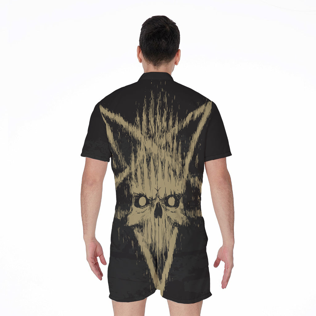 Satanic Pentagram Skull Print Men's Rompers