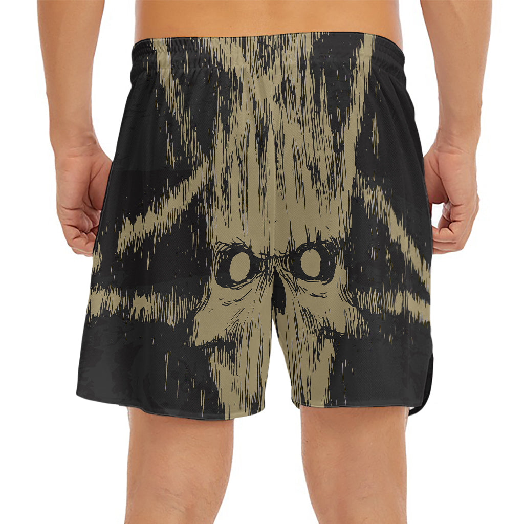 Satanic Pentagram Skull Print Men's Split Running Shorts