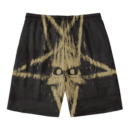 Satanic Pentagram Skull Print Men's Swim Trunks