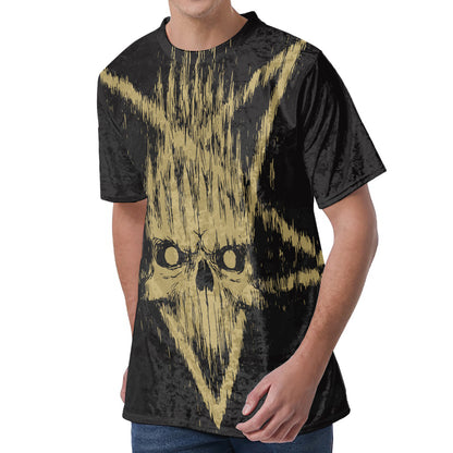Satanic Pentagram Skull Print Men's Velvet T-Shirt