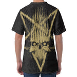 Satanic Pentagram Skull Print Men's Velvet T-Shirt