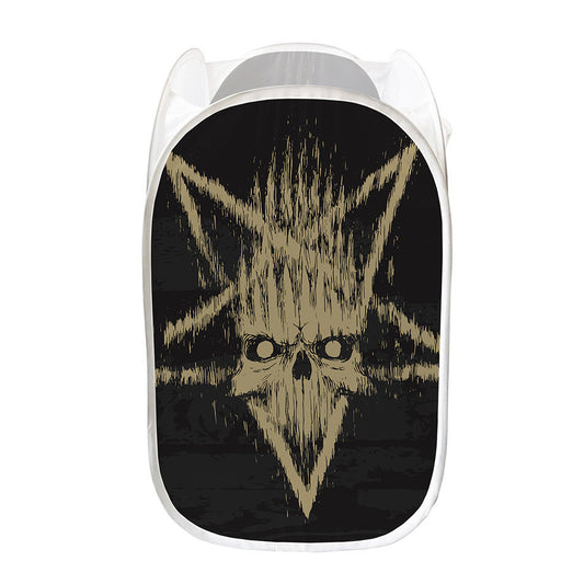 Satanic Pentagram Skull Print Mesh Laundry Hamper