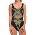 Satanic Pentagram Skull Print One Piece Swimsuit