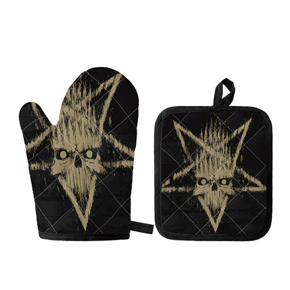 Satanic Pentagram Skull Print Oven Mitt And Pot Holder Set