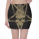 Satanic Pentagram Skull Print Pencil Mini Skirt