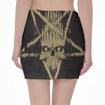 Satanic Pentagram Skull Print Pencil Mini Skirt