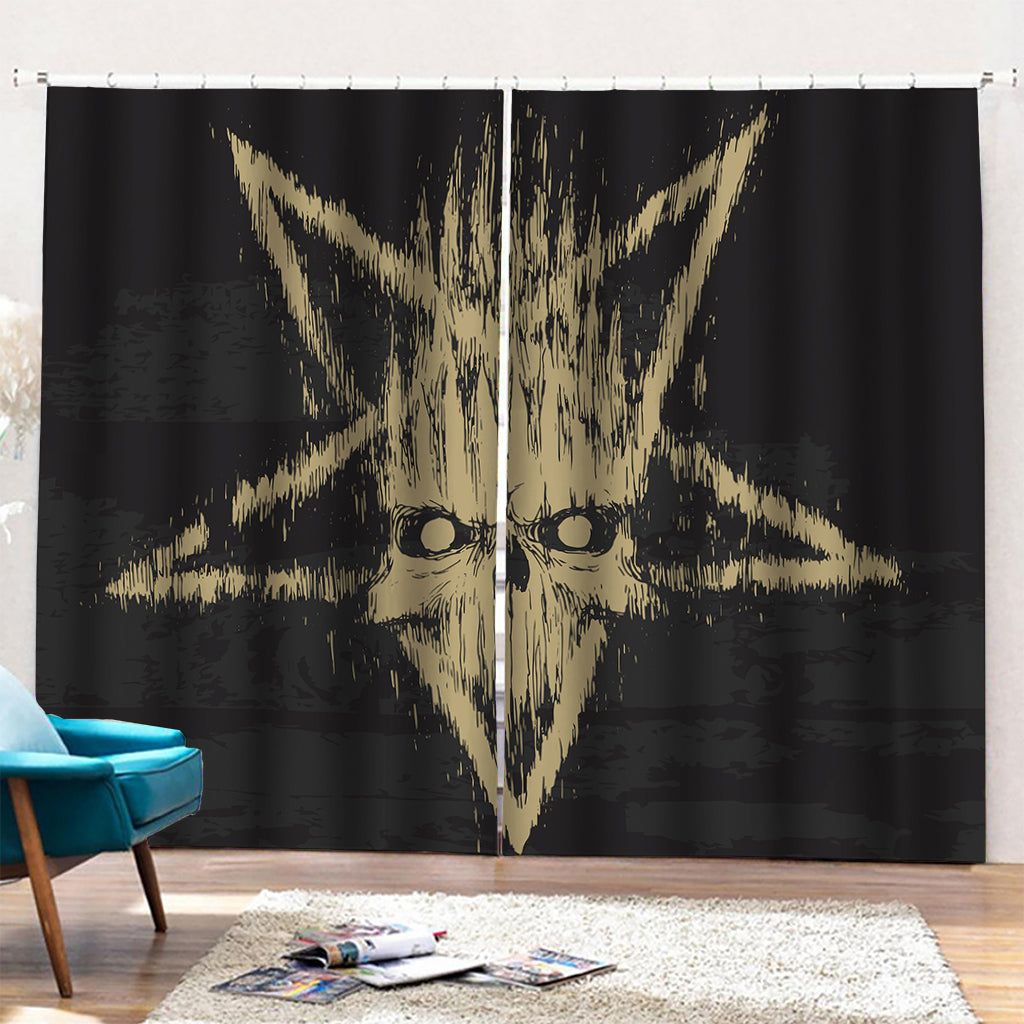 Satanic Pentagram Skull Print Pencil Pleat Curtains