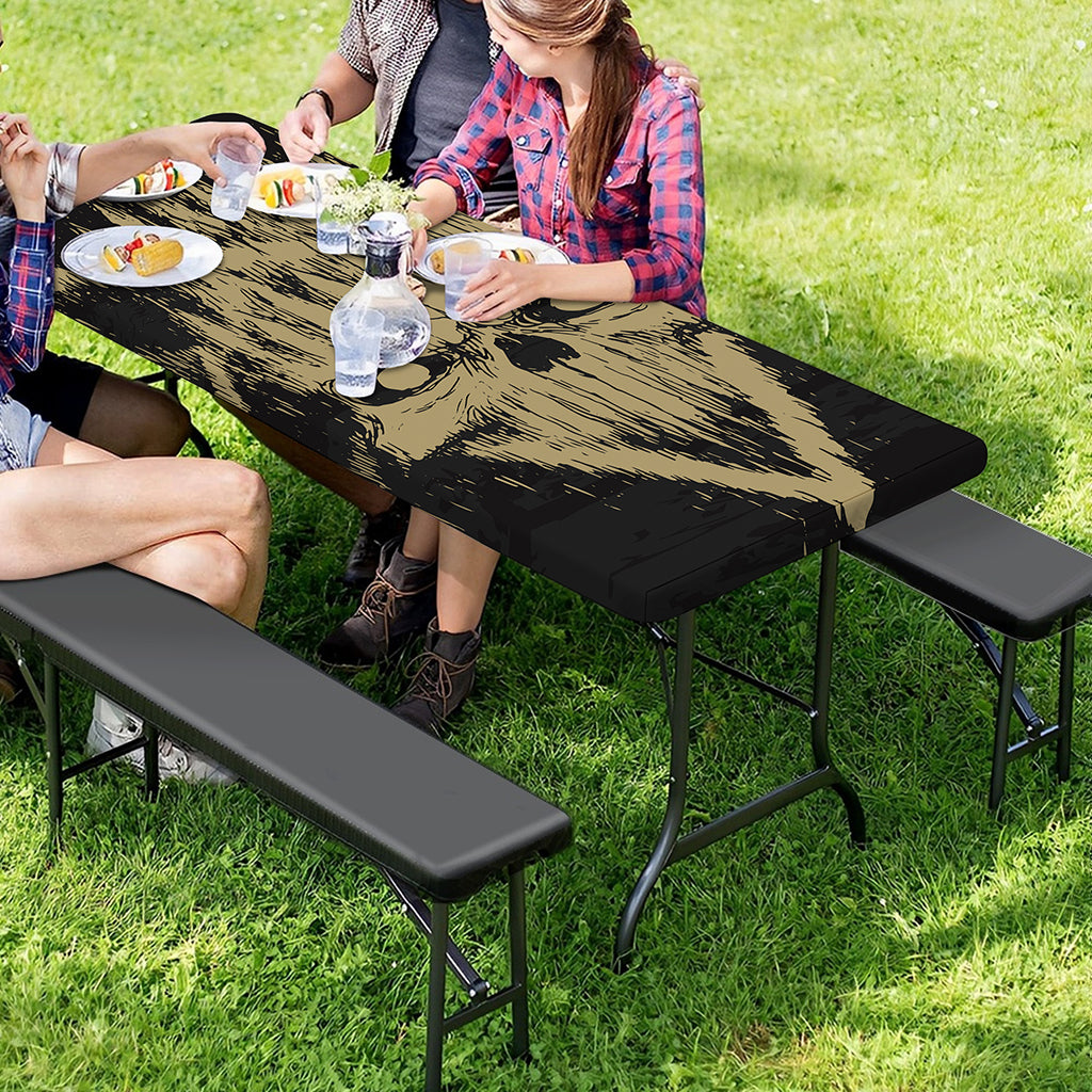 Satanic Pentagram Skull Print Picnic Table Cover